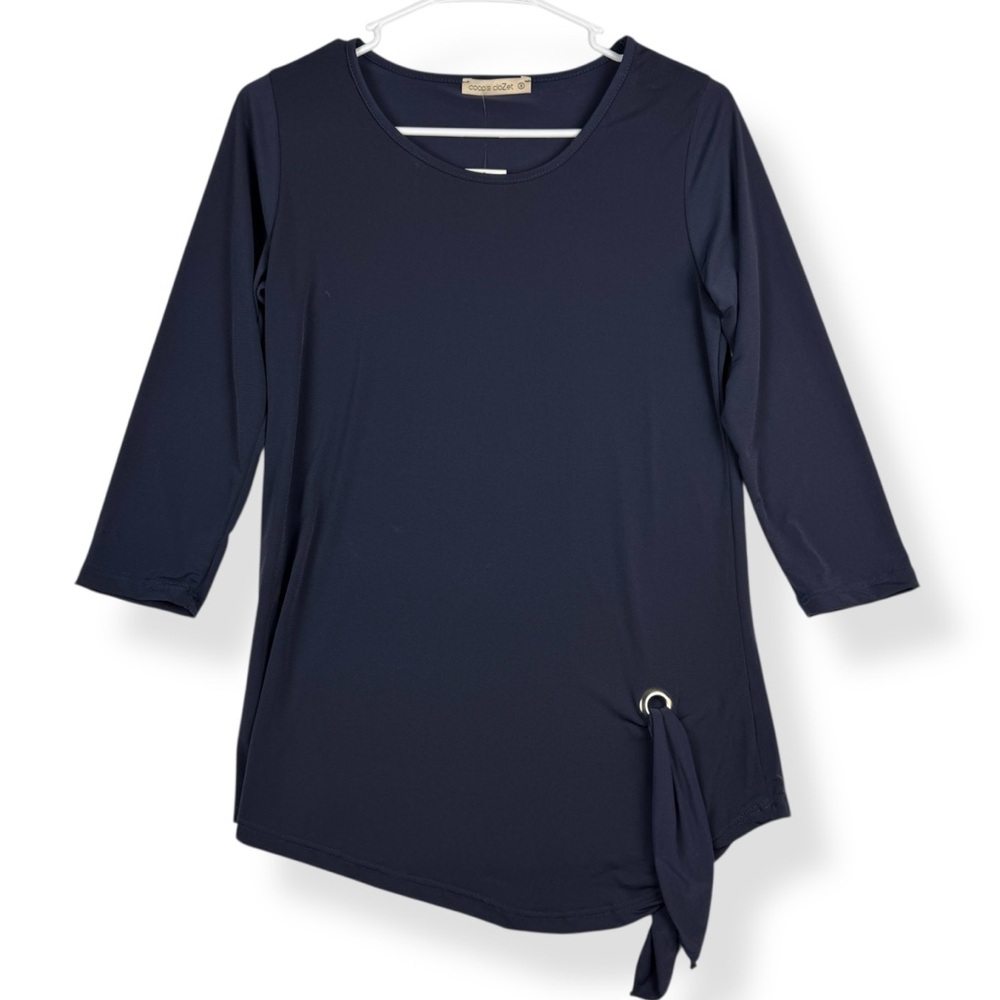 Cocos Clozet Top Womens‎ S Small Dark Gray 3/4 Sleeve Tie Accent Stretch
